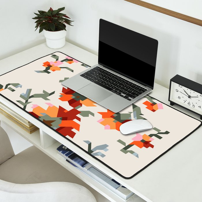 the image of stylized flowers in pixel technique or in embroidery technique Desk Mat Gallery Image 2