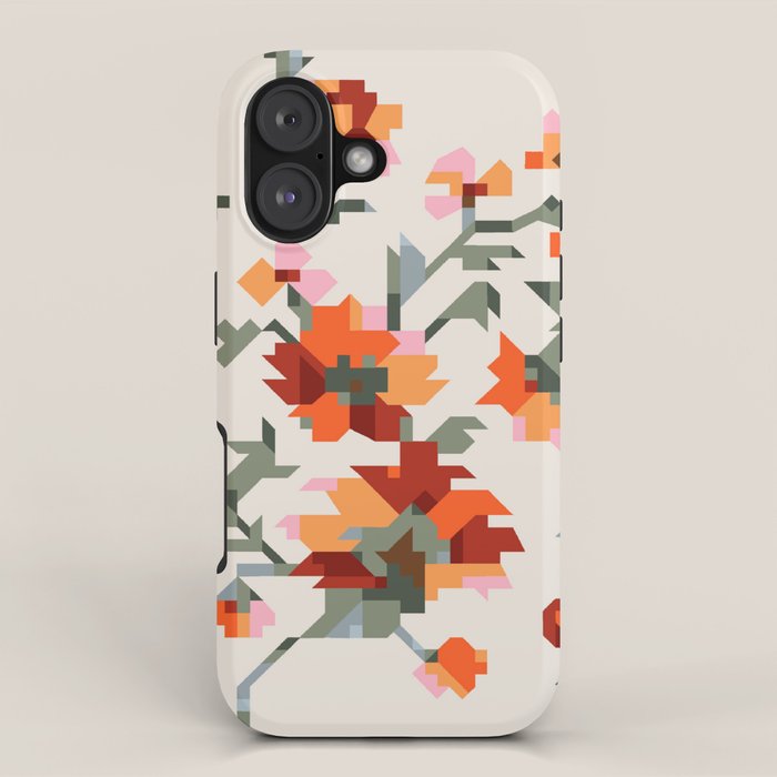 the image of stylized flowers in pixel technique or in embroidery technique iPhone Case Gallery Image 1