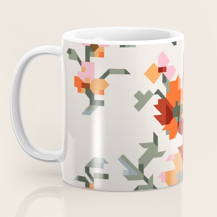 the image of stylized flowers in pixel technique or in embroidery technique Coffee Mug Gallery Image 3