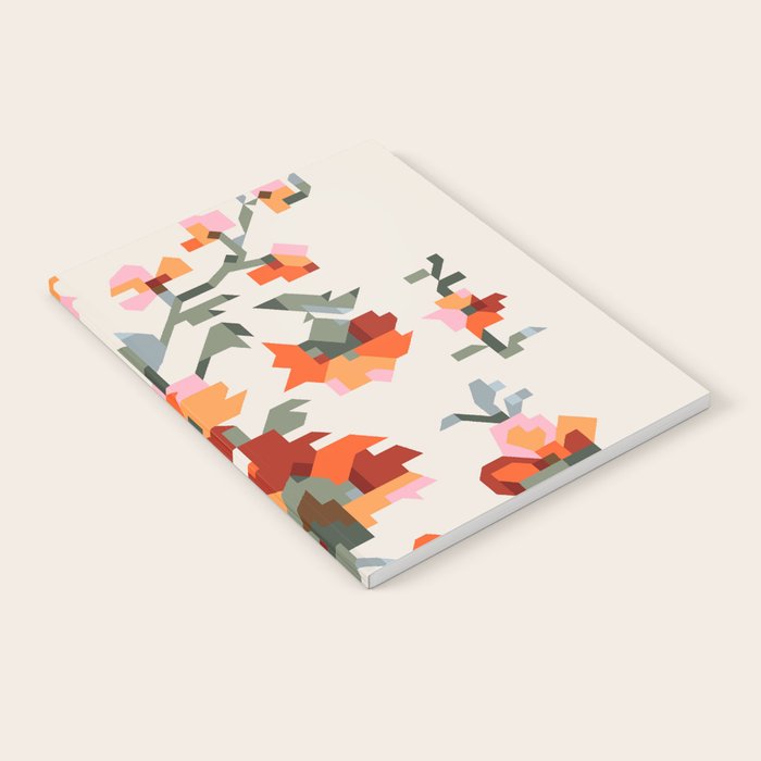 the image of stylized flowers in pixel technique or in embroidery technique Notebook Gallery Image 2