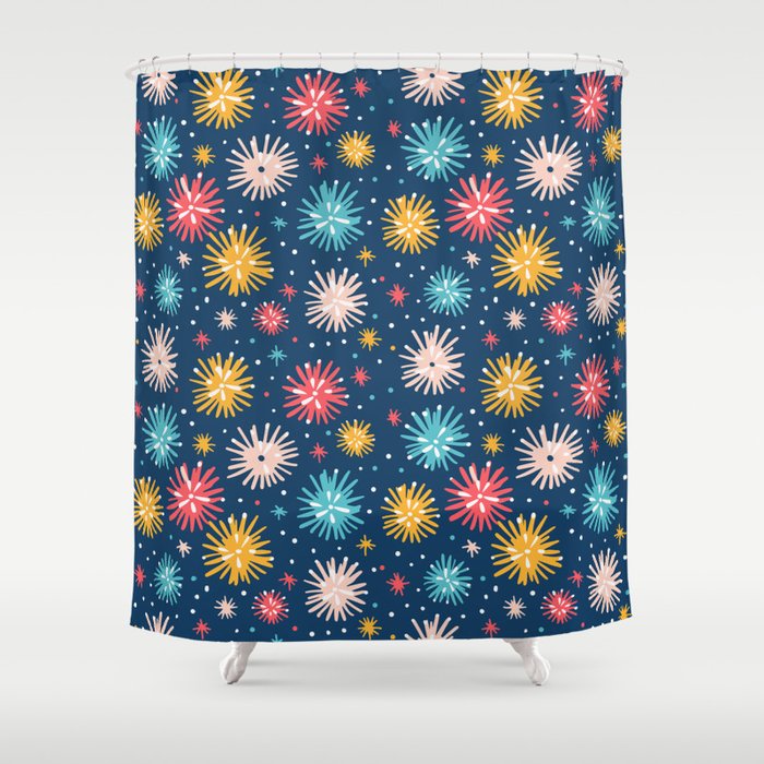 Colorful firework explosion party sky pattern Shower Curtain Gallery Image 1