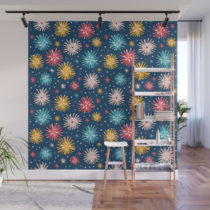 Colorful firework explosion party sky pattern Wall Mural Gallery Image 1