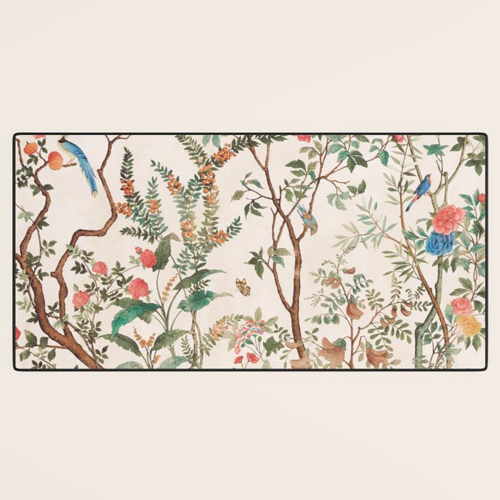 Chinoiserie Peach Floral Fresco Garden Birds Desk Mat Gallery Image 3