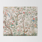Chinoiserie Peach Floral Fresco Garden Birds Throw Blanket Gallery Image 2