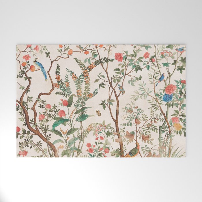 Chinoiserie Peach Floral Fresco Garden Birds Welcome Mat Gallery Image 1