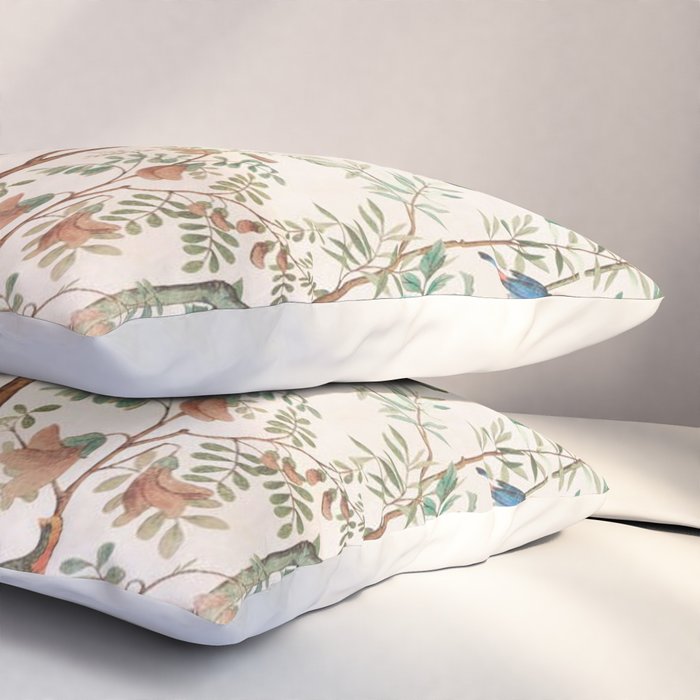 Chinoiserie Peach Floral Fresco Garden Birds Pillow Sham Gallery Image 3