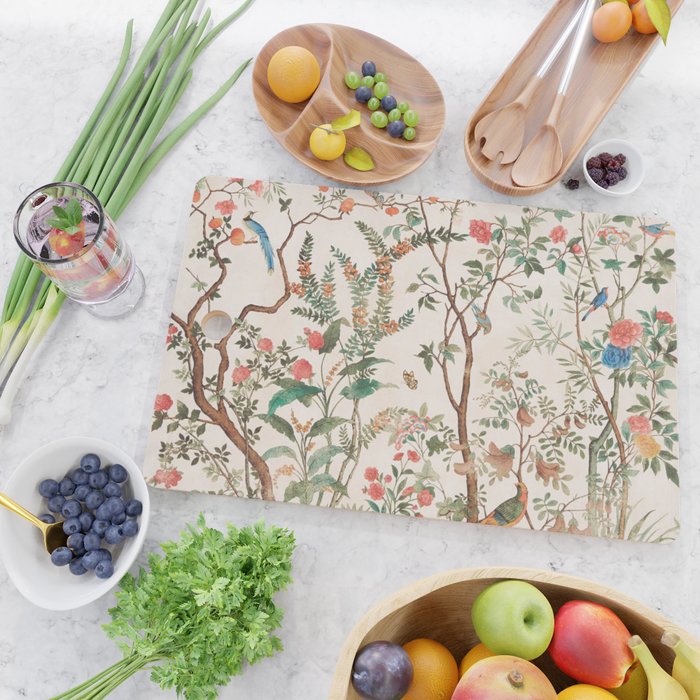 Chinoiserie Peach Floral Fresco Garden Birds Cutting Board Gallery Image 2
