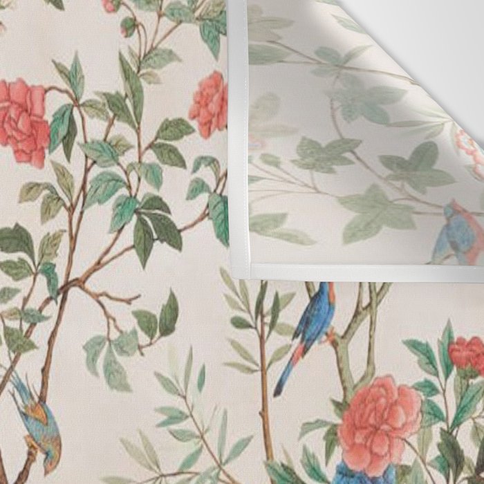 Chinoiserie Peach Floral Fresco Garden Birds Wall Tapestry Gallery Image 3