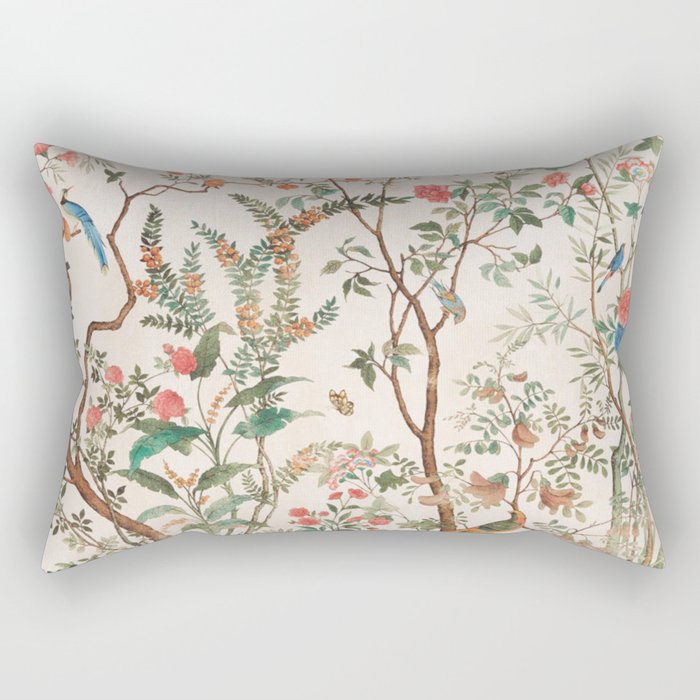Chinoiserie Peach Floral Fresco Garden Birds Rectangular Pillow Gallery Image 1