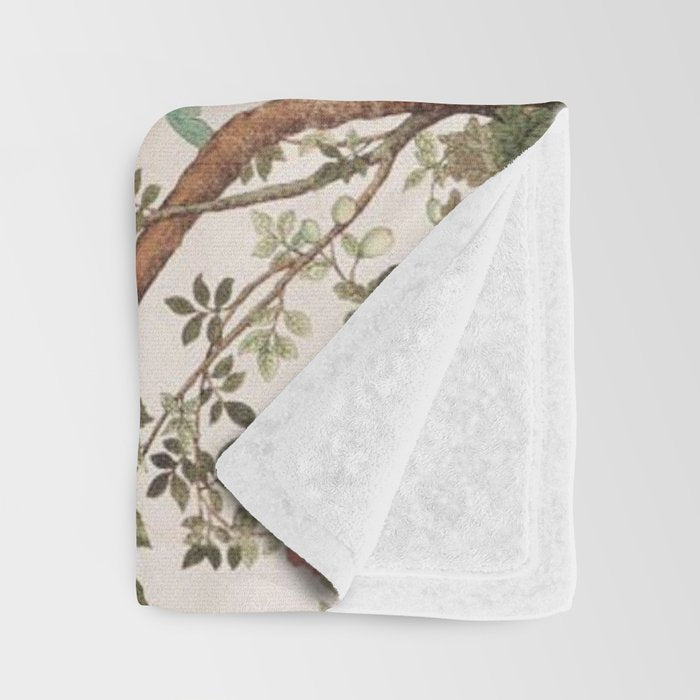 Chinoiserie Peach Floral Fresco Garden Birds Throw Blanket Gallery Image 3