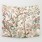 Chinoiserie Peach Floral Fresco Garden Birds Wall Tapestry Gallery Image 4