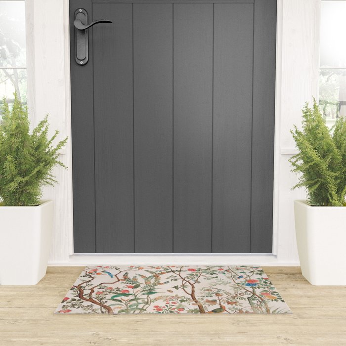 Chinoiserie Peach Floral Fresco Garden Birds Welcome Mat Gallery Image 3