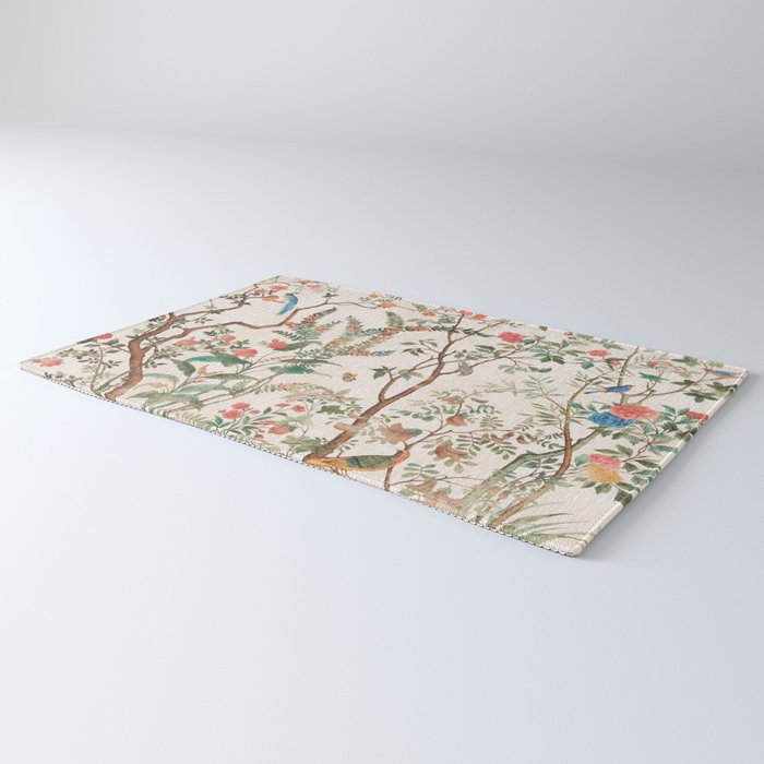 Chinoiserie Peach Floral Fresco Garden Birds Rug Gallery Image 3