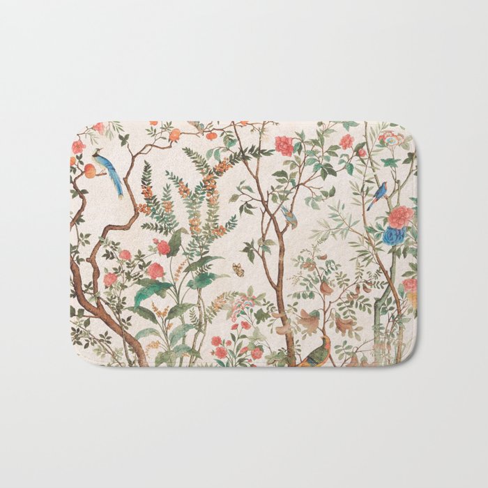 Chinoiserie Peach Floral Fresco Garden Birds Bath Mat Gallery Image 1