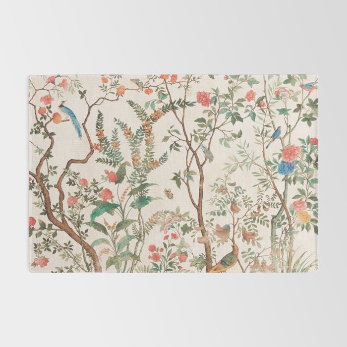 Chinoiserie Peach Floral Fresco Garden Birds Rug Gallery Image 2