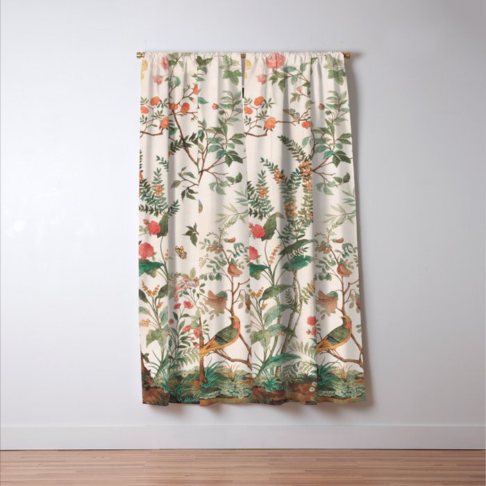Chinoiserie Peach Floral Fresco Garden Birds Window Curtain Gallery Image 3
