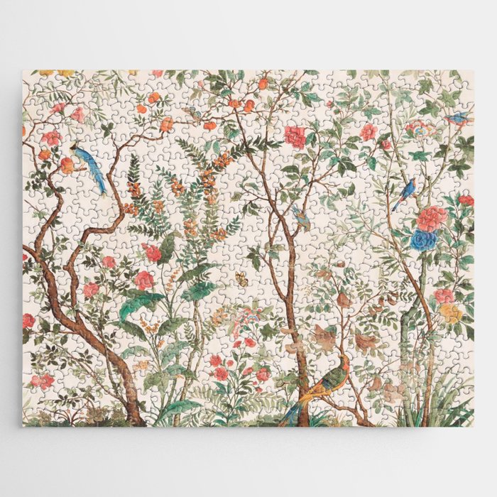 Chinoiserie Peach Floral Fresco Garden Birds Jigsaw Puzzle Gallery Image 1