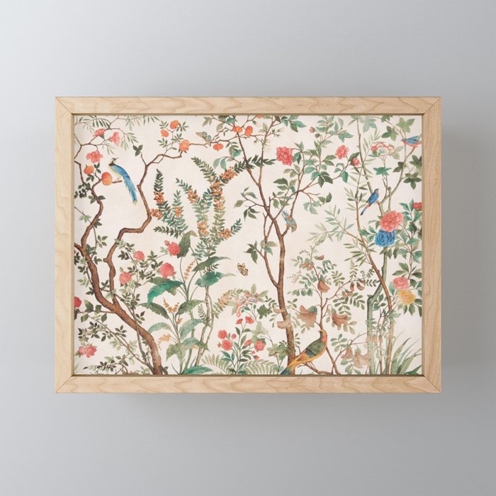 Chinoiserie Peach Floral Fresco Garden Birds Mini Art Print Gallery Image 1
