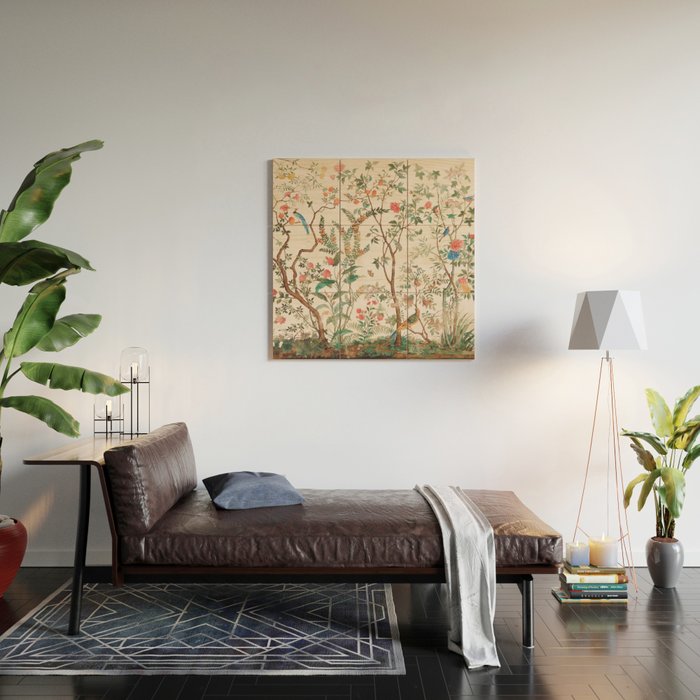 Chinoiserie Peach Floral Fresco Garden Birds Wood Wall Art Gallery Image 2