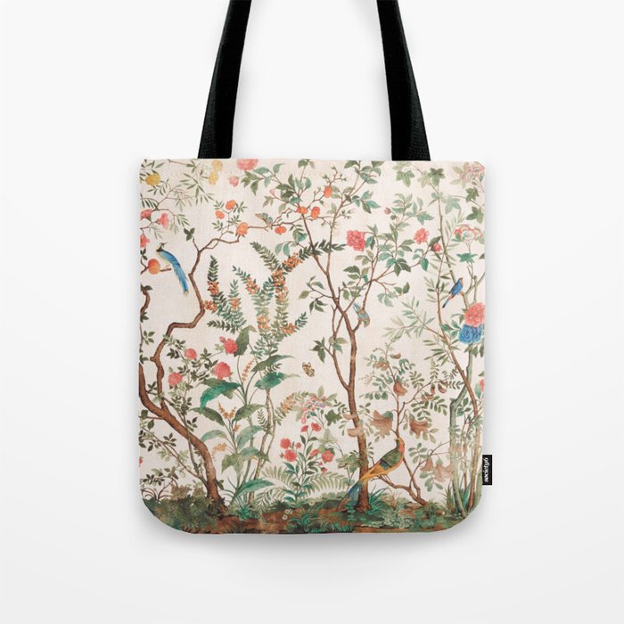 Chinoiserie Peach Floral Fresco Garden Birds Tote Bag Gallery Image 1