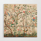 Chinoiserie Peach Floral Fresco Garden Birds Wood Wall Art Gallery Image 1