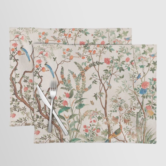 Chinoiserie Peach Floral Fresco Garden Birds Placemat Gallery Image 1