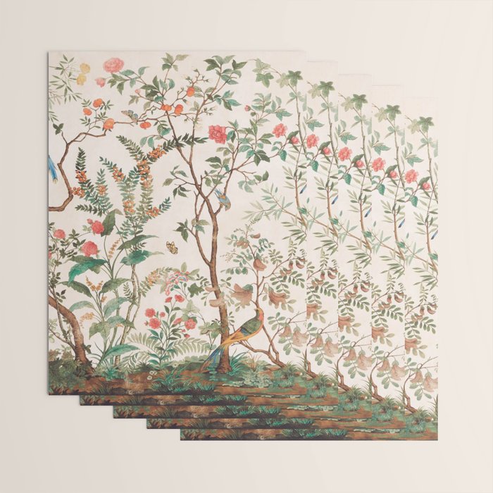 Chinoiserie Peach Floral Fresco Garden Birds Wrapping Paper Gallery Image 3