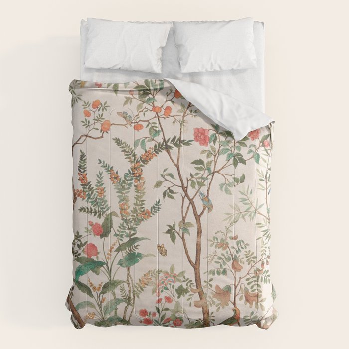 Chinoiserie Peach Floral Fresco Garden Birds Comforter Gallery Image 6
