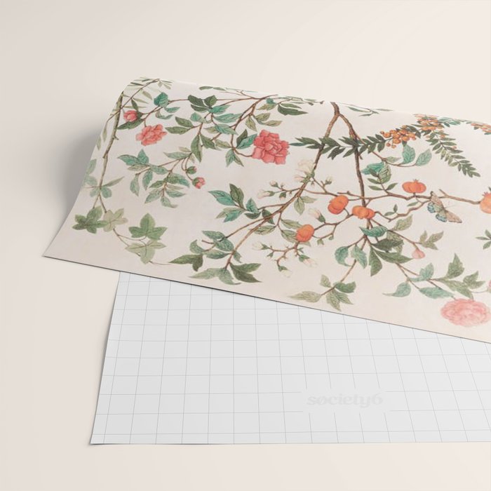 Chinoiserie Peach Floral Fresco Garden Birds Wrapping Paper Gallery Image 2