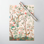 Chinoiserie Peach Floral Fresco Garden Birds Wrapping Paper Gallery Image 1