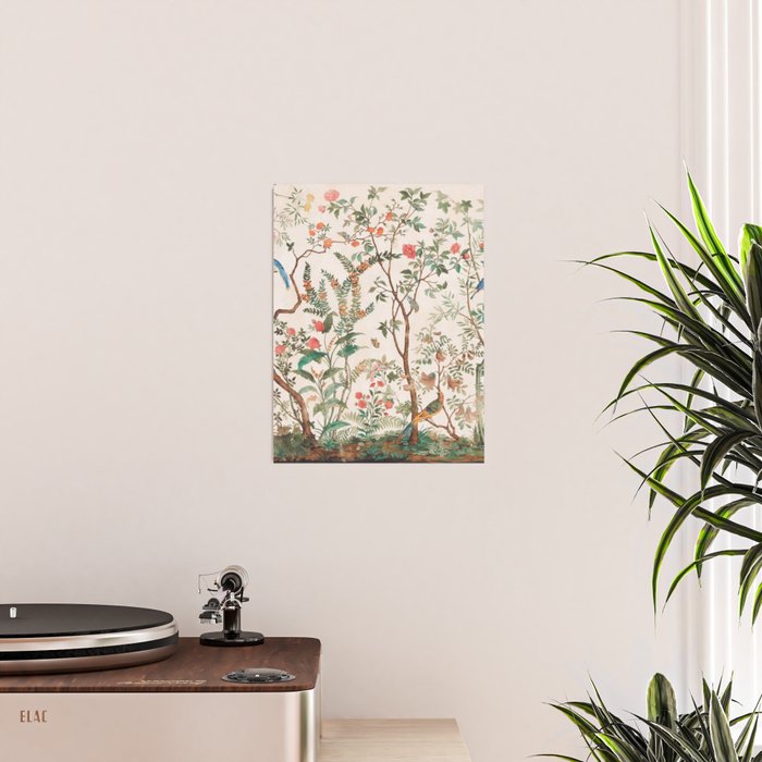 Chinoiserie Peach Floral Fresco Garden Birds Poster Gallery Image 2