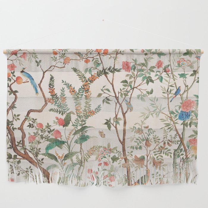 Chinoiserie Peach Floral Fresco Garden Birds Wall Hanging Gallery Image 1