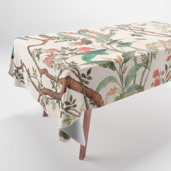 Chinoiserie Peach Floral Fresco Garden Birds Tablecloth Gallery Image 1