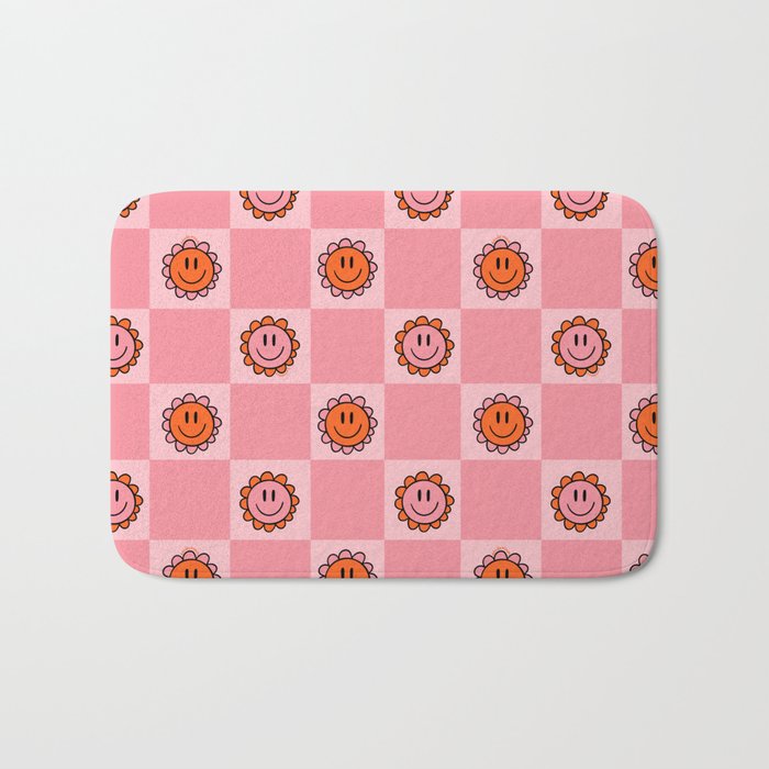 Pink Smiley Face Checkerboard Bath Mat Gallery Image 1