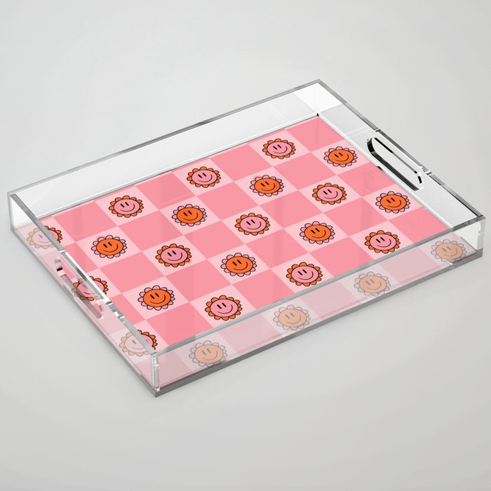 Pink Smiley Face Checkerboard Acrylic Tray Gallery Image 1