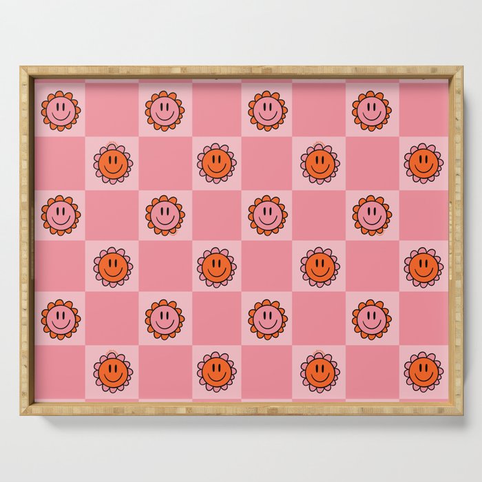 Pink Smiley Face Checkerboard Serving Tray Gallery Image 1