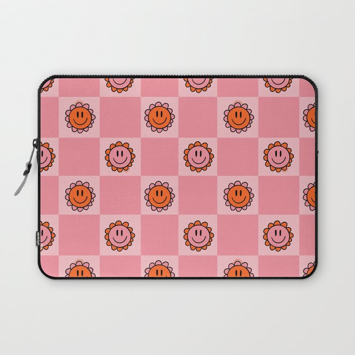 Pink Smiley Face Checkerboard Laptop Sleeve Gallery Image 1
