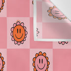 Pink Smiley Face Checkerboard Wall Tapestry Gallery Image 3