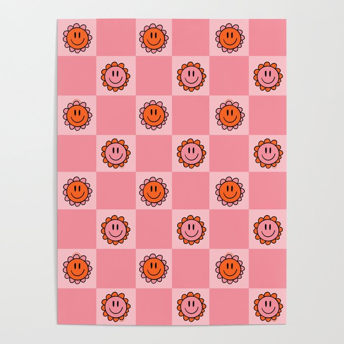 Pink Smiley Face Checkerboard Poster Gallery Image 1