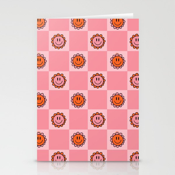 Pink Smiley Face Checkerboard Stationery Card Gallery Image 2