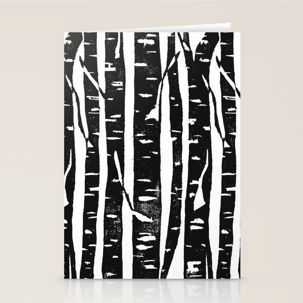 Woodcut Birches Black Stationery Card Gallery Image 1