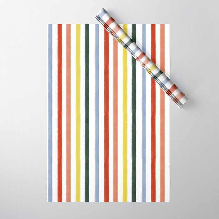 Classic Summer Watercolor Stripes Wrapping Paper Gallery Image 1