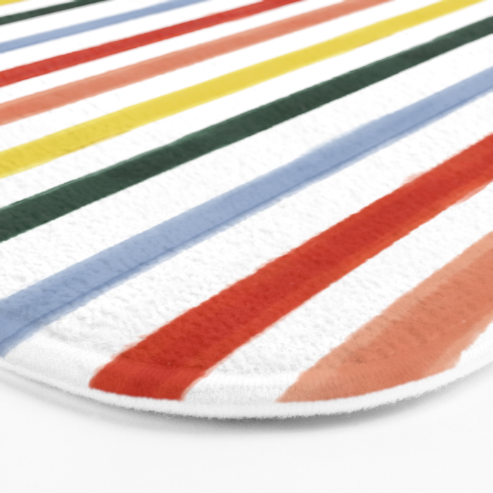 Classic Summer Watercolor Stripes Bath Mat Gallery Image 3