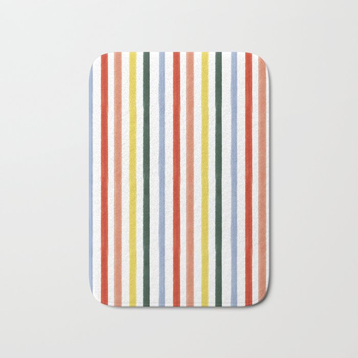 Classic Summer Watercolor Stripes Bath Mat Gallery Image 1