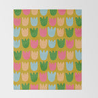 Rows of Tulips in Bloom in Yellow Ochre & Peach Throw Blanket Gallery Image 2