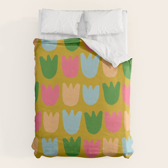 Rows of Tulips in Bloom in Yellow Ochre & Peach Duvet Cover Gallery Image 6
