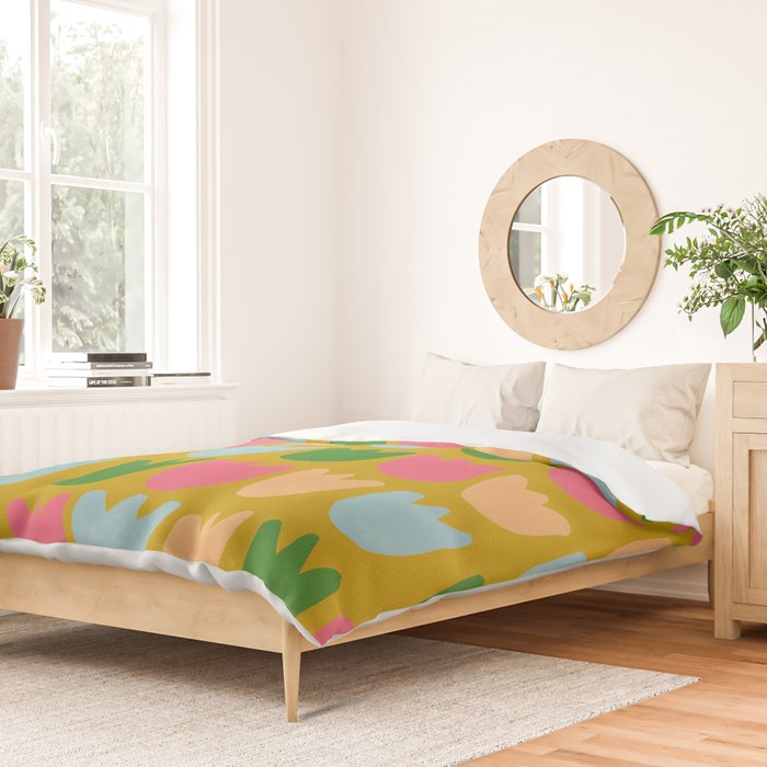 Rows of Tulips in Bloom in Yellow Ochre & Peach Duvet Cover Gallery Image 2