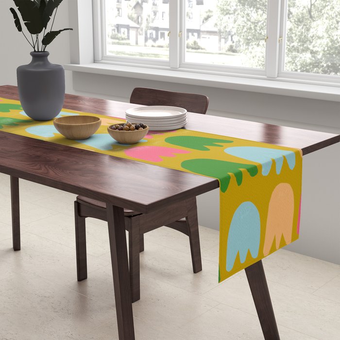 Rows of Tulips in Bloom in Yellow Ochre & Peach Table Runner Gallery Image 2
