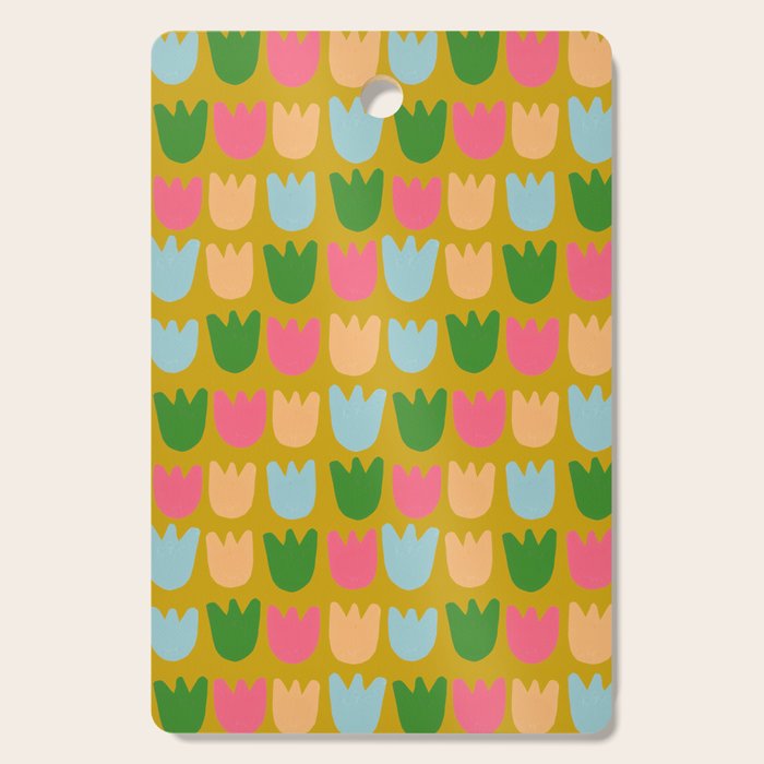 Rows of Tulips in Bloom in Yellow Ochre & Peach Cutting Board Gallery Image 1