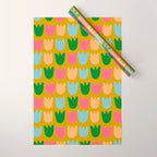 Rows of Tulips in Bloom in Yellow Ochre & Peach Wrapping Paper Gallery Image 1